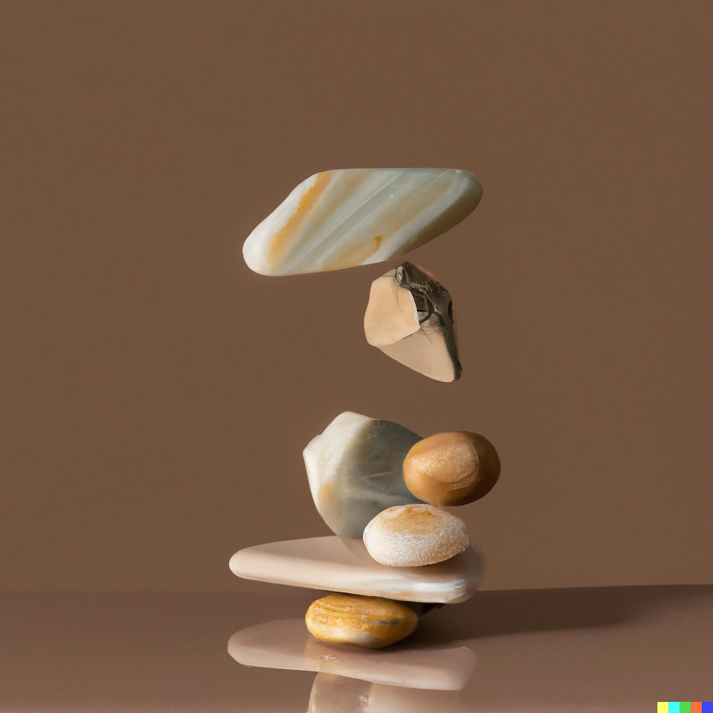 studio photography set of high detail irregular marble stones with gold lines stacked in impossible balance, perfect composition, cinematic light photo studio, beige color scheme, indirect lighting, 8k, elegant and luxury style