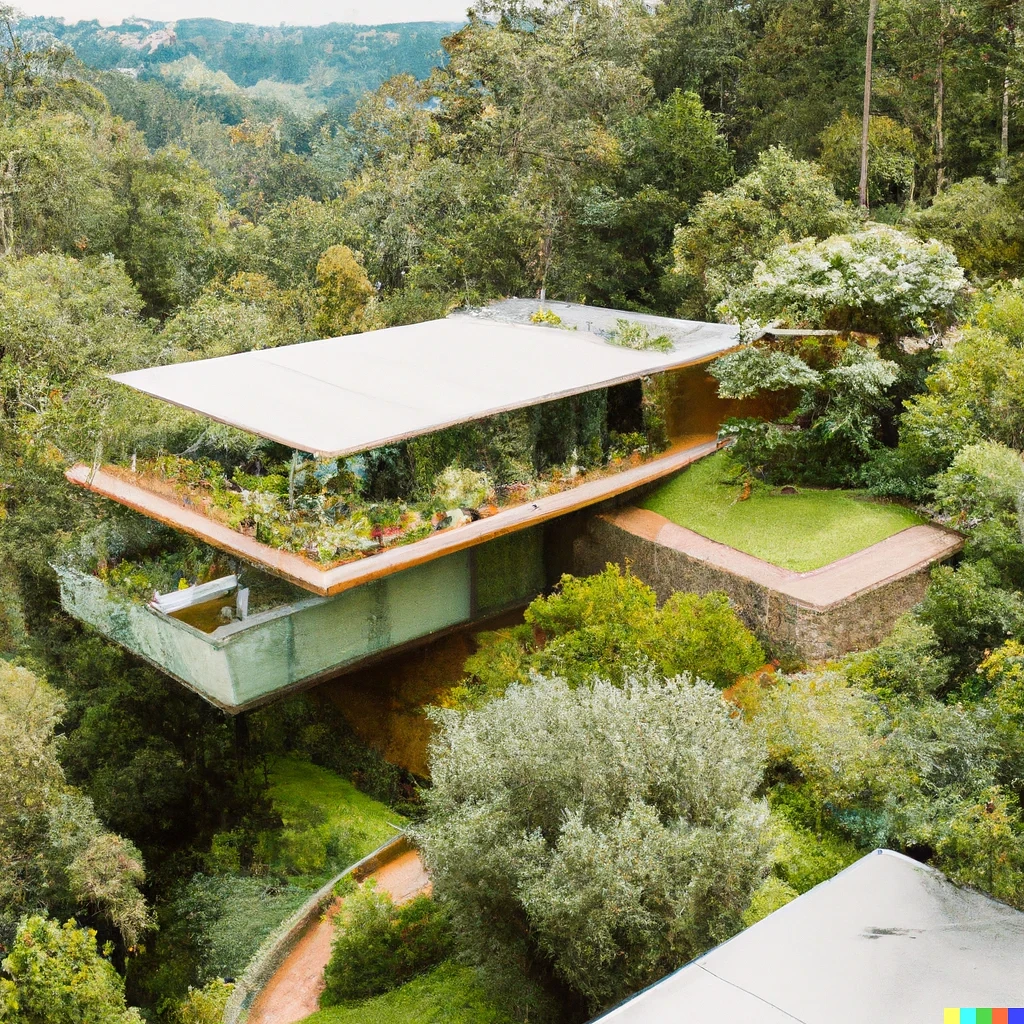 A beautiful house in tropical modernism style inside of a forest and full of trees and plants
